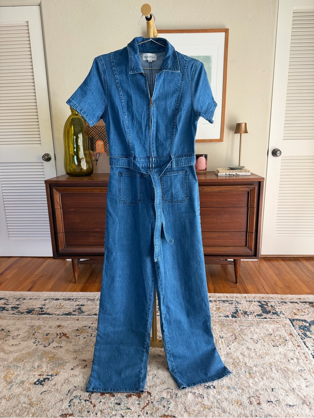 Rachel Antonoff Denim Jumpsuit Short Sleeve Wide Leg